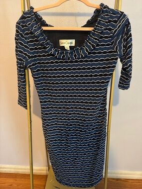 Sara Campbell Navy & White Wave-Stripe Scoop Neck Dress